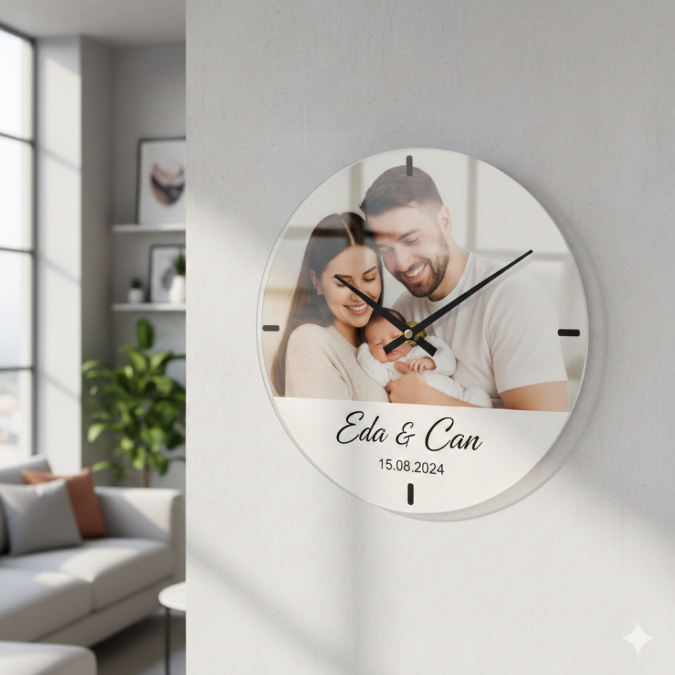 Kişiselleştirilebilir Cam Duvar Saati