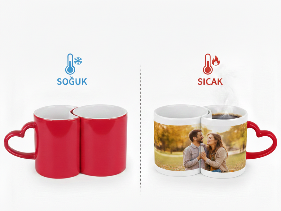 Kişiselleştirilebilir Sihirli Kırmızı Sevgili Kupa Seti - 2’li Set