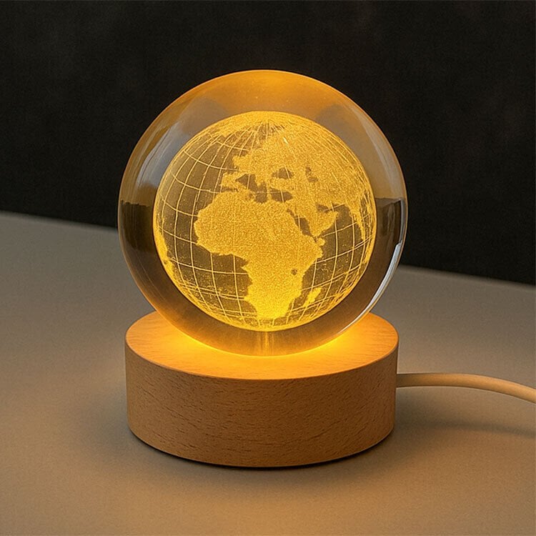 3D Dünya Haritası Kristal Cam Küre
