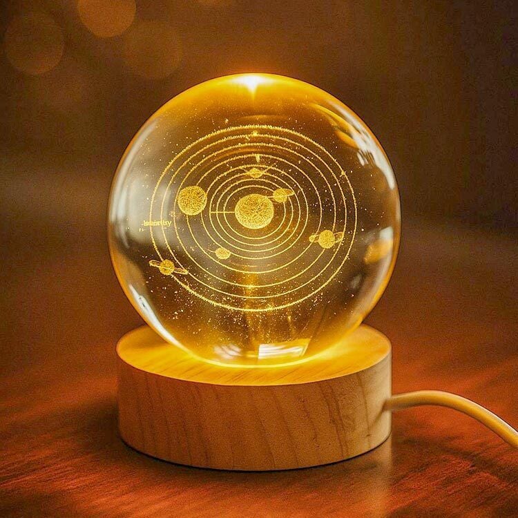 3D Gezegen Tasarımlı Kristal Cam Küre