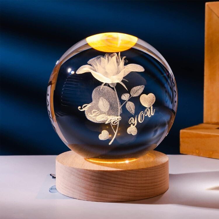 3D I Love You Yazılı Kristal Cam Küre