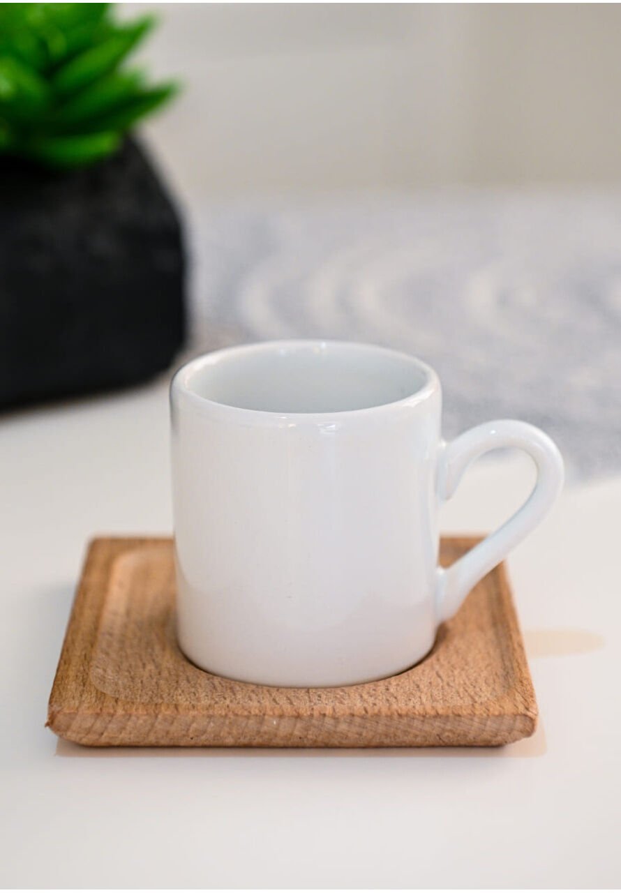 Doğal Ahşap Tabaklı Kişiselleştirilebilir Türk Kahvesi Fincanı