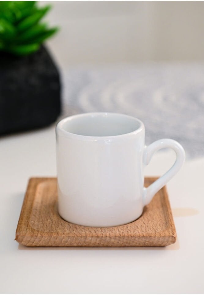 Doğal Ahşap Tabaklı Kişiselleştirilebilir Türk Kahvesi Fincanı