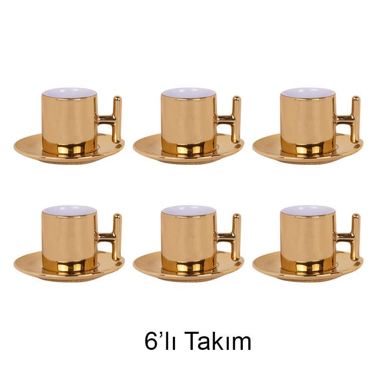 Kişiselleştirilebilir Premium Gold T-Kulp 6'lı Kahve Fincanı Takımı