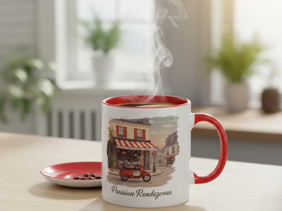 Kişiye Özel İçi ve Kulpu Kırmızı Seramik Kupa Bardak - Renkli Tasarım