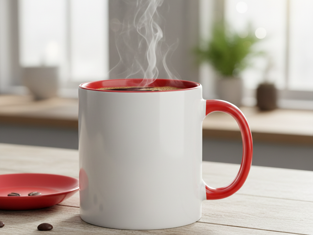 Kişiye Özel İçi ve Kulpu Kırmızı Seramik Kupa Bardak - Renkli Tasarım