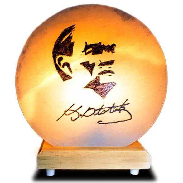 Kişiye Özel Fotoğraf Baskılı Yuvarlak Çankırı Tuz Lambası - Doğal Gece Lambası