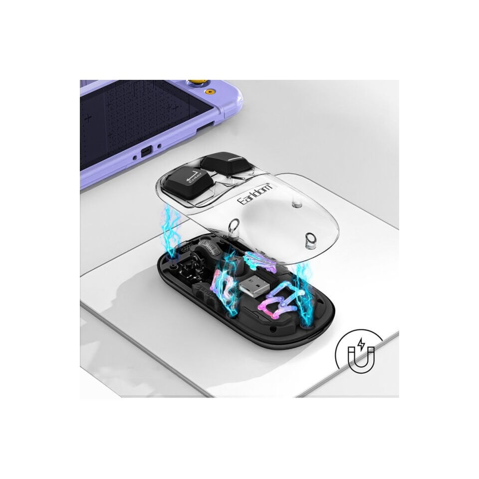 Earldom KM16 1600 DPI Sessiz Transparan Yapılı RGB Kablosuz Ofis Mouse - Siyah