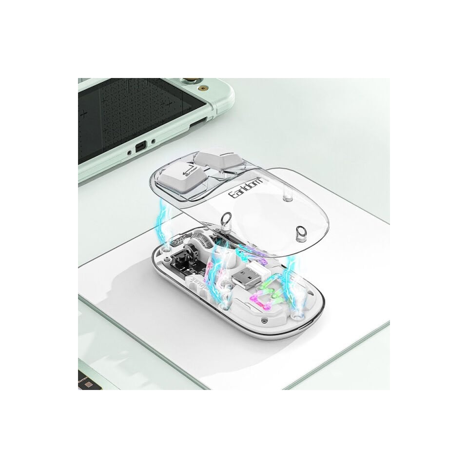 Earldom KM16 1600 DPI Sessiz Transparan Yapılı RGB Kablosuz Ofis Mouse - Beyaz
