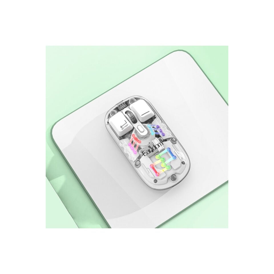Earldom KM16 1600 DPI Sessiz Transparan Yapılı RGB Kablosuz Ofis Mouse - Beyaz