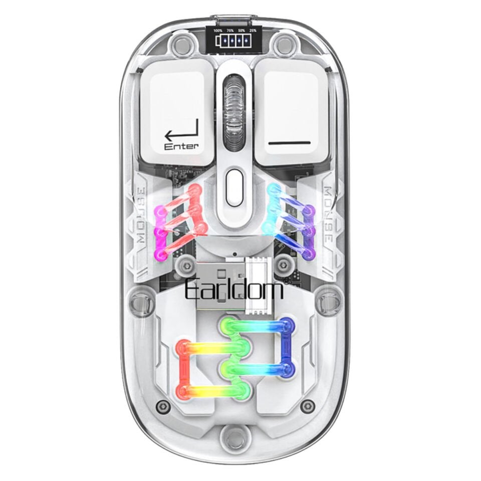 Earldom KM16 1600 DPI Sessiz Transparan Yapılı RGB Kablosuz Ofis Mouse - Beyaz