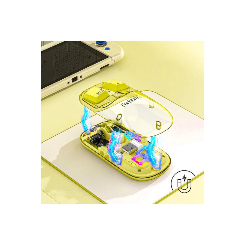 Earldom KM16 1600 DPI Sessiz Transparan Yapılı RGB Kablosuz Ofis Mouse - Sarı