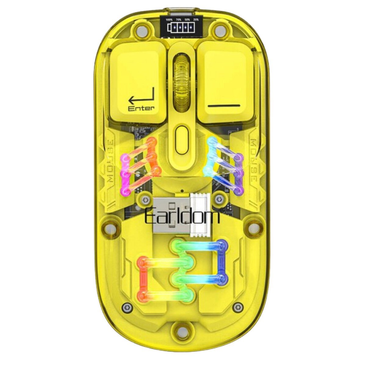 Earldom KM16 1600 DPI Sessiz Transparan Yapılı RGB Kablosuz Ofis Mouse - Sarı