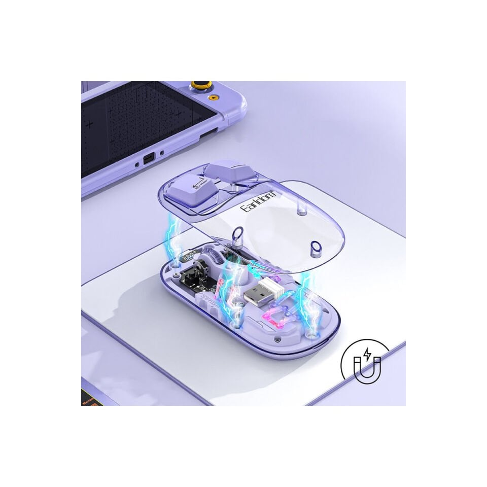 Earldom KM16 1600 DPI Sessiz Transparan Yapılı RGB Kablosuz Ofis Mouse - Mor