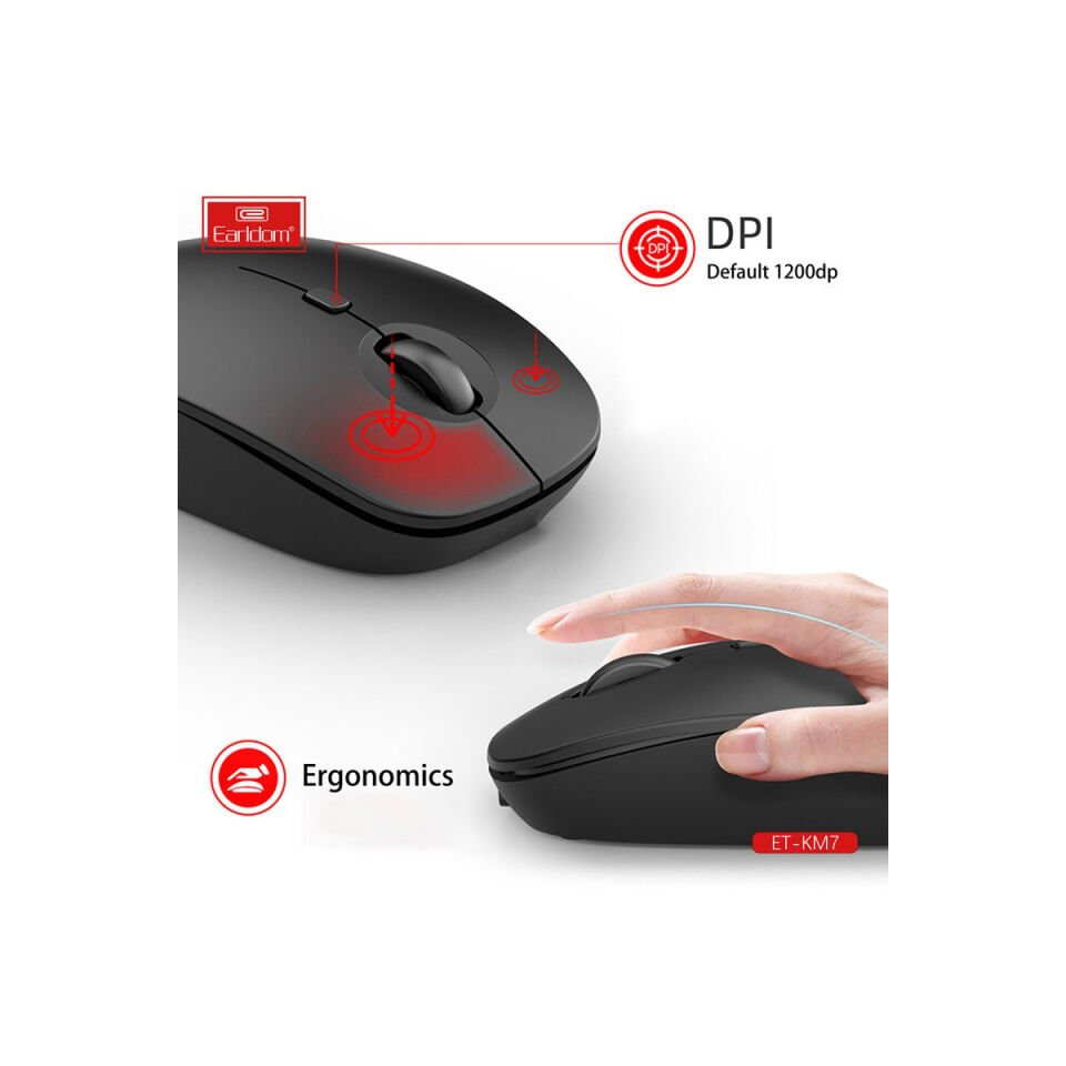 Earldom KM7 Sessiz Kablosuz Ofis Mouse - Siyah