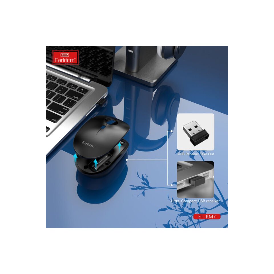 Earldom KM7 Sessiz Kablosuz Ofis Mouse - Siyah