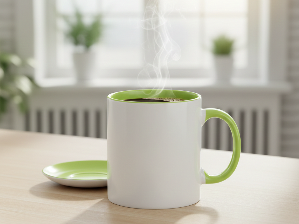 Kişiye Özel İçi ve Kulpu Yeşil Seramik Kupa Bardak - Sade ve Şık Tasarım