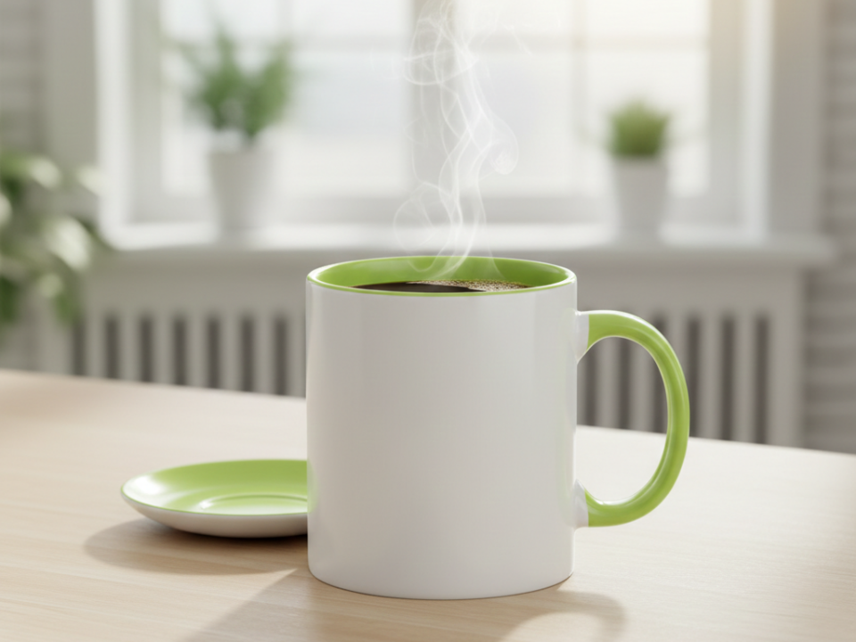 Kişiye Özel İçi ve Kulpu Yeşil Seramik Kupa Bardak - Sade ve Şık Tasarım