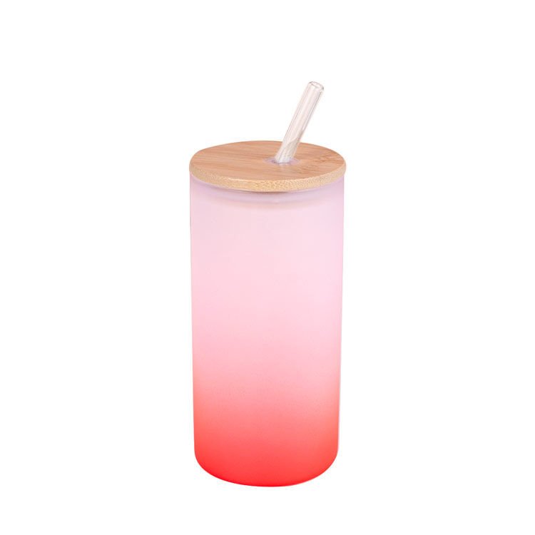 Cam Pipetli ve Bambu Kapaklı Renk Geçişli Cam Suluk (600 ml) KIRMIZI