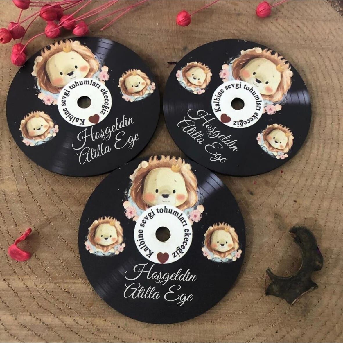 Kişiye Özel Plak Görünümlü Bardak Altlığı & Magnet (Dolap Süsü)