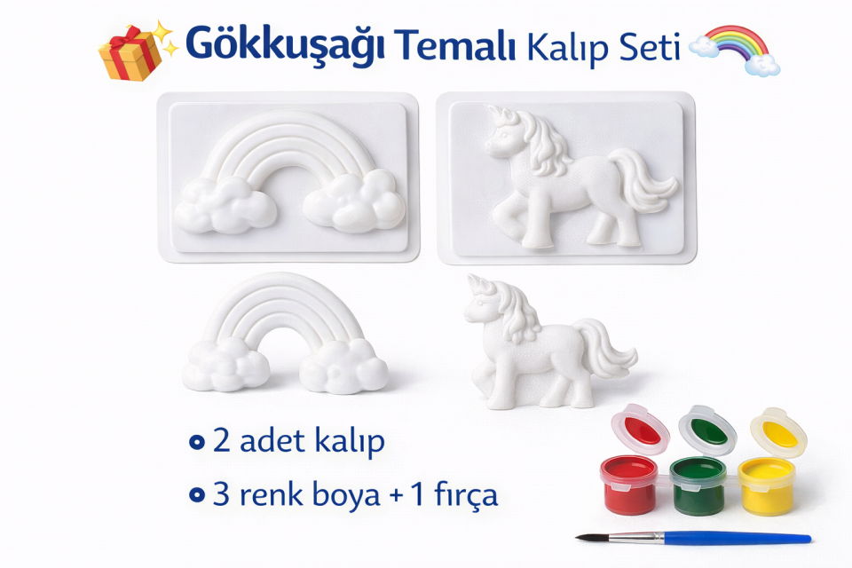 Gökkuşağı & At Temalı Kalıp Boyama Seti
