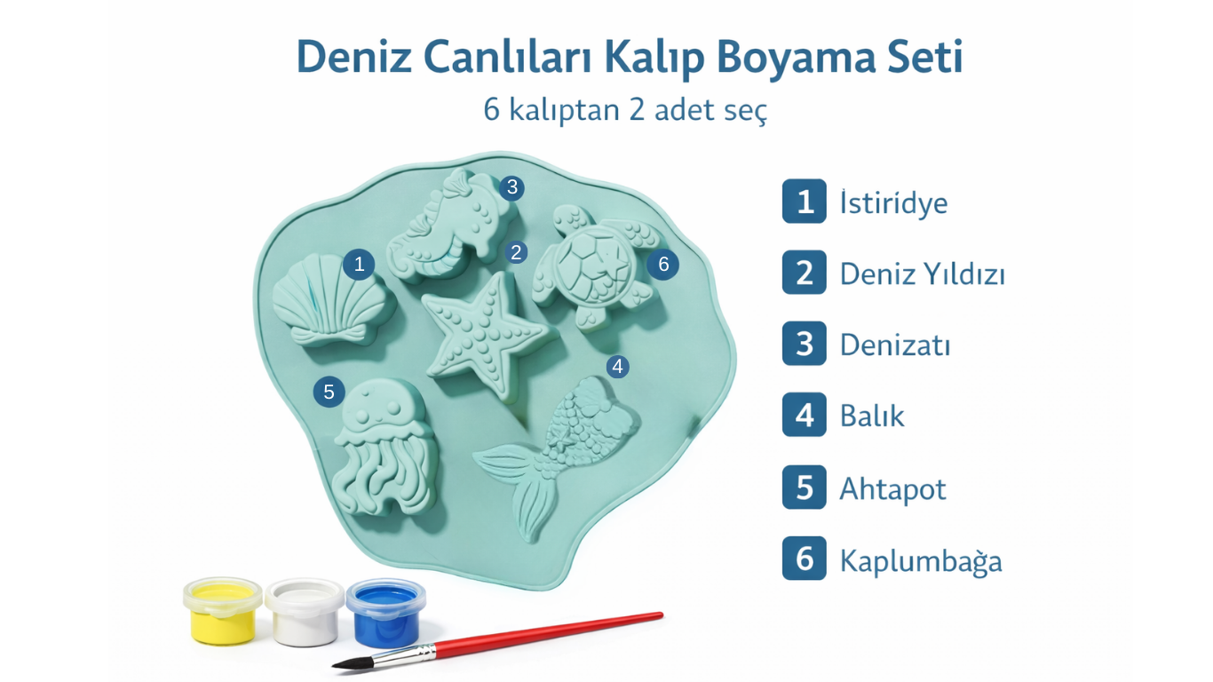 Sevimli Deniz Canlıları Kalıp Boyama Seti – 2 Adet Seçmeli