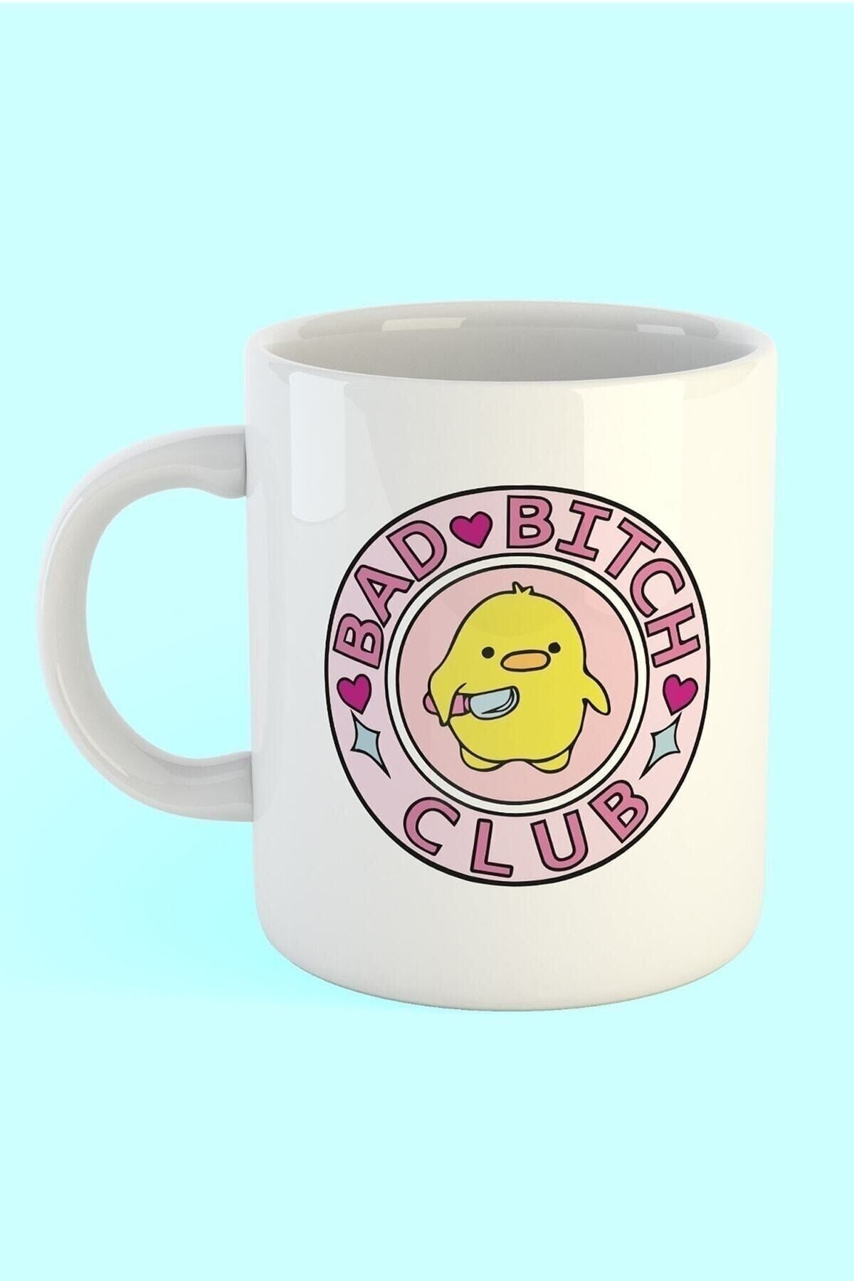 Bad Club Baskılı Kahve Kupası Beyaz