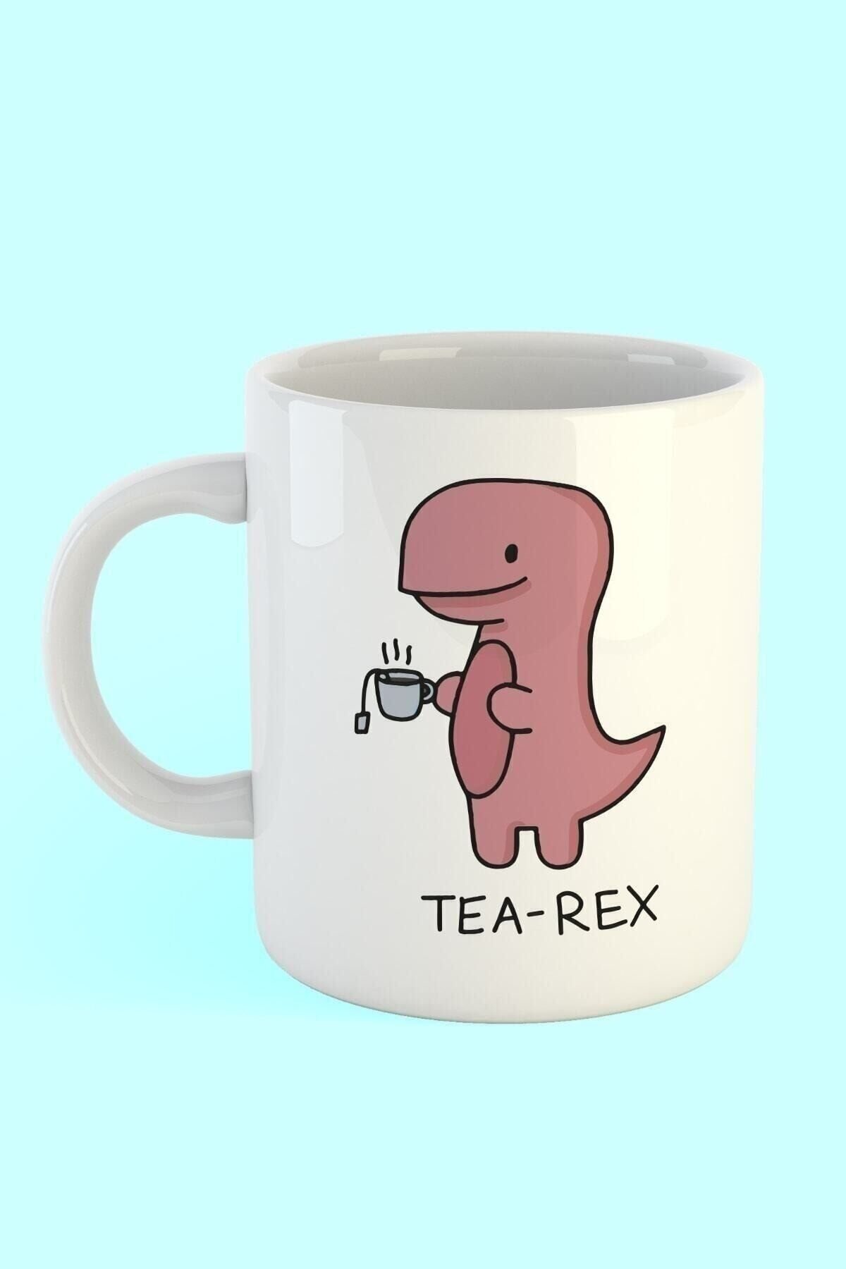 Tea Rex Baskılı Kahve Kupası Beyaz