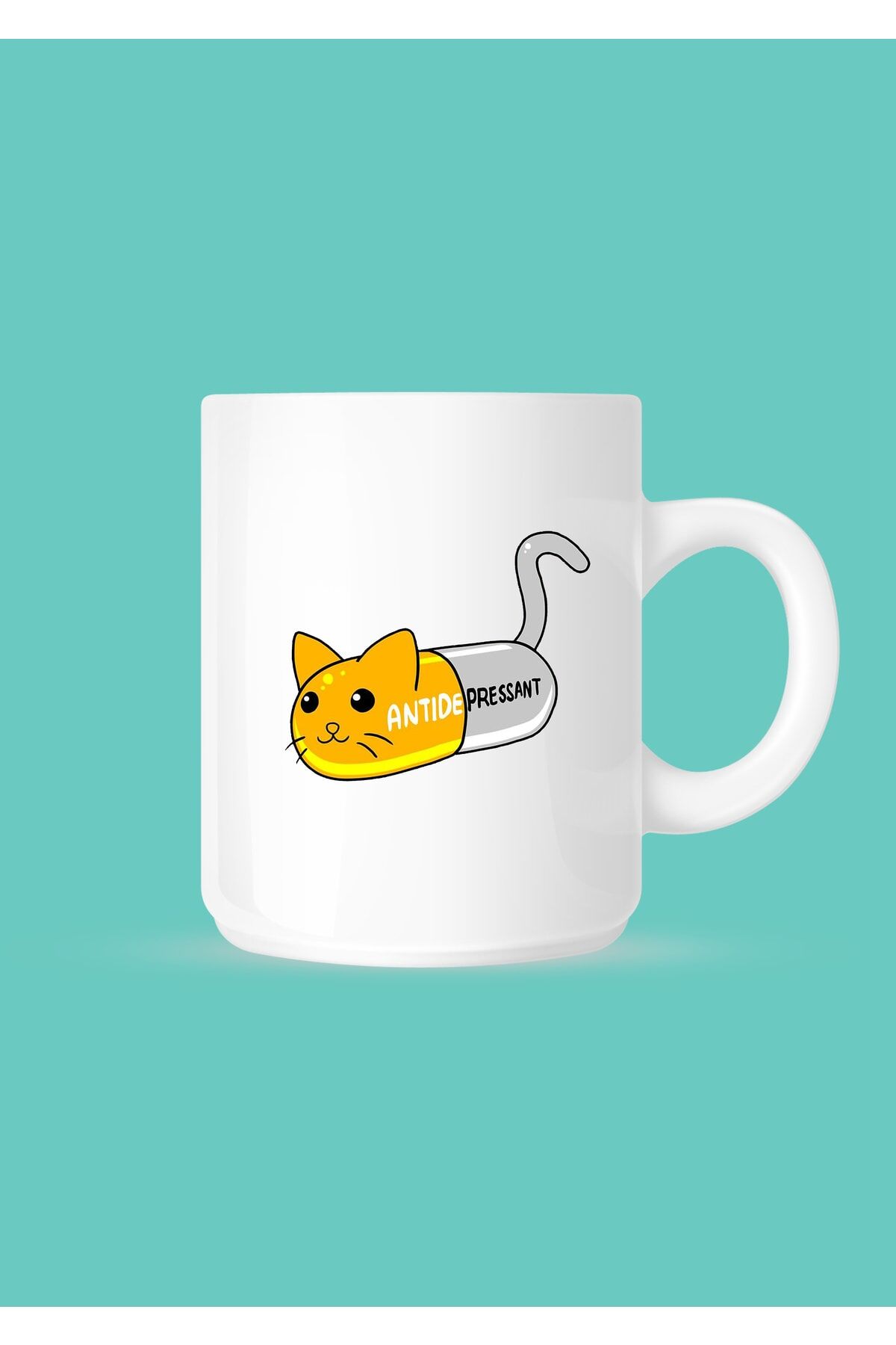 Antidepresyon (antidepressant) Kedi Çay Ve Kahve Kupası