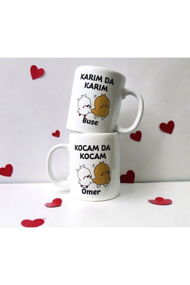 Kişiselleştirilebilir Karımda Karım Kocamda Kocam Yazılı Çift 2li Bardak Kupa Seti