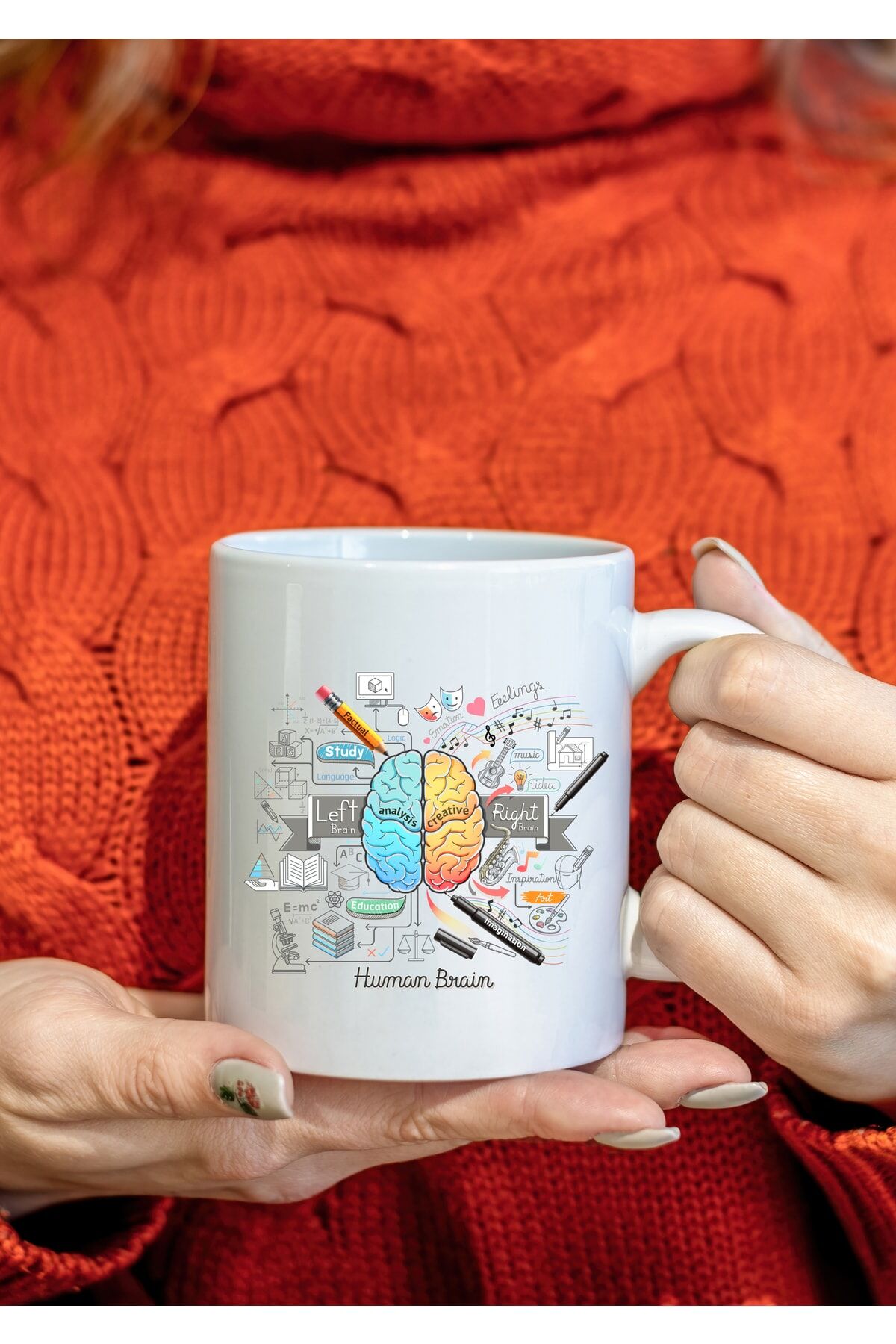 Yaratıcı Zihinlere: ''Human Brain'' İllüstrasyonlu Analitik ve Kreatif Kupa Bardak