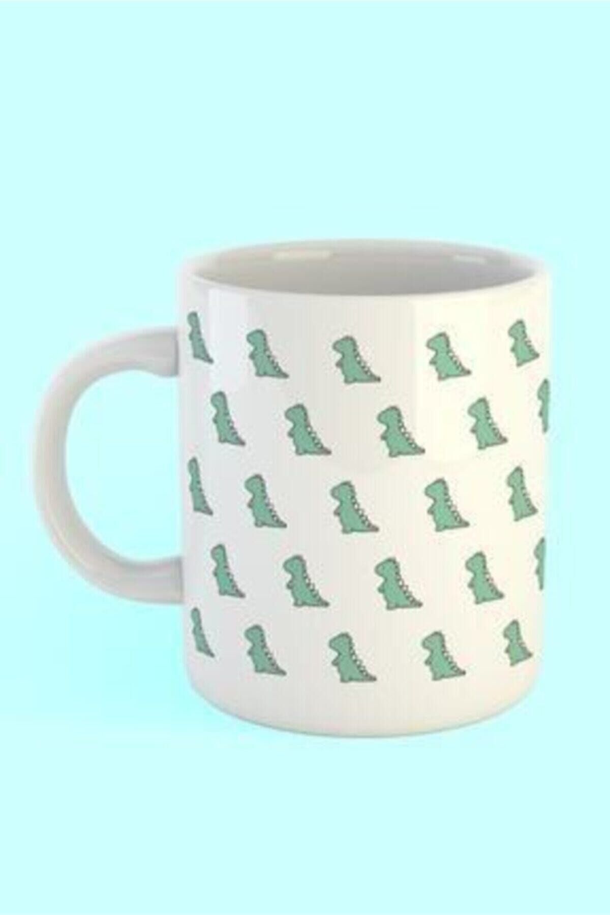 Porselen - Dinozor Desen Baskılı Kahve Kupası .