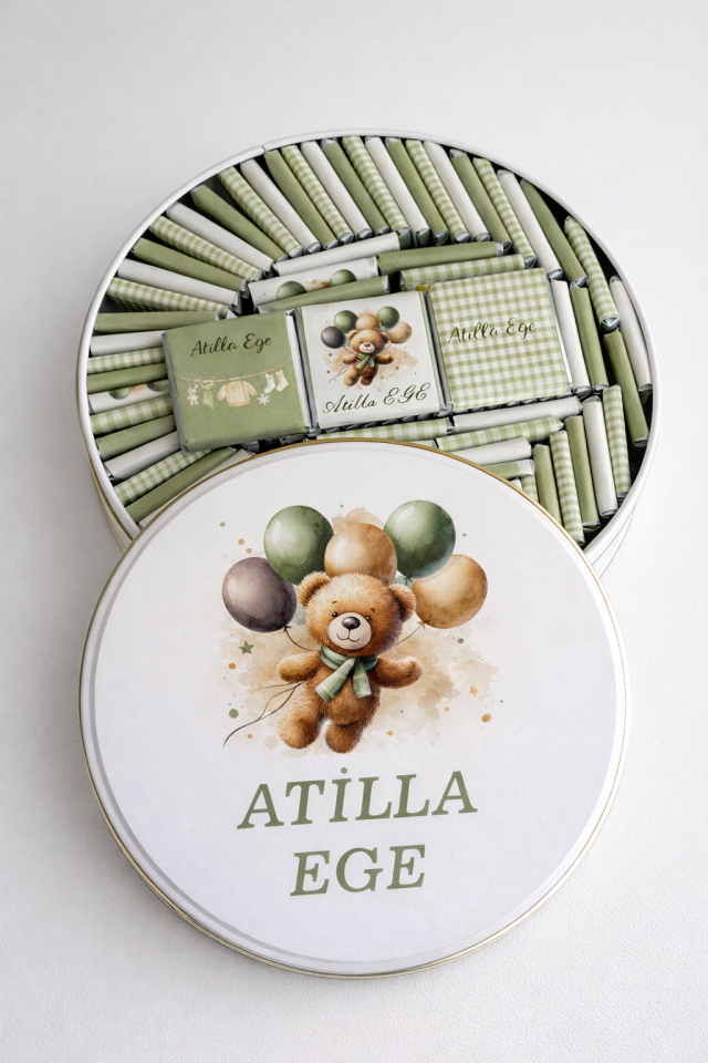 Kişiye Özel Bebek Çikolatası – Yuvarlak Metal Kutu