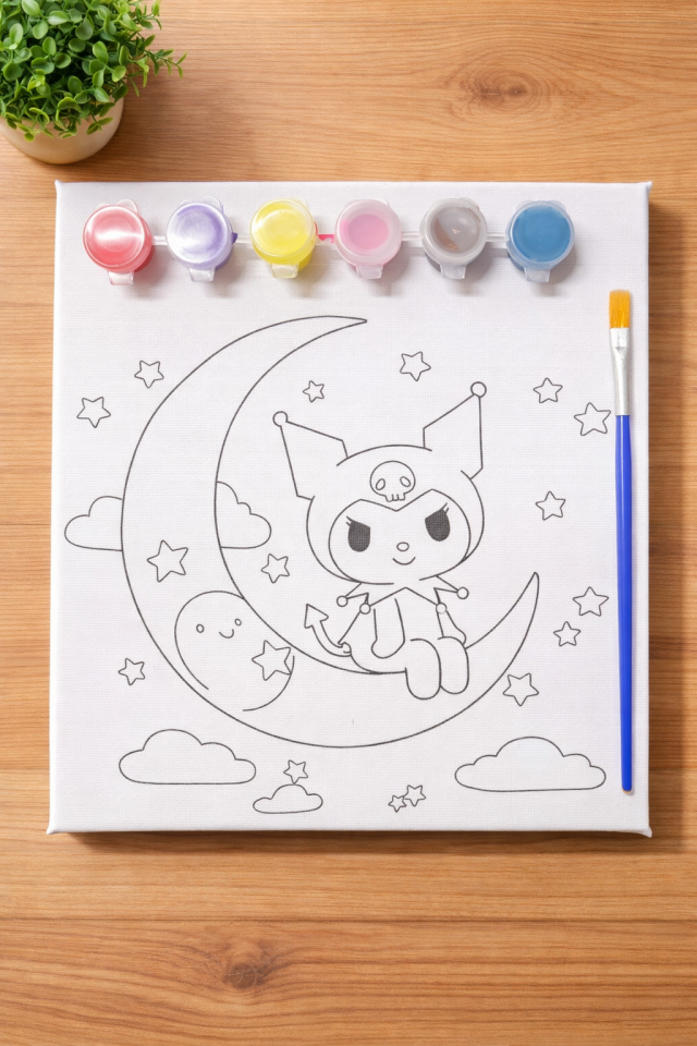 Çocuklar İçin Kanvas Boyama Seti – 6 Renk Boya + Fırça | Eğitici ve Eğlenceli