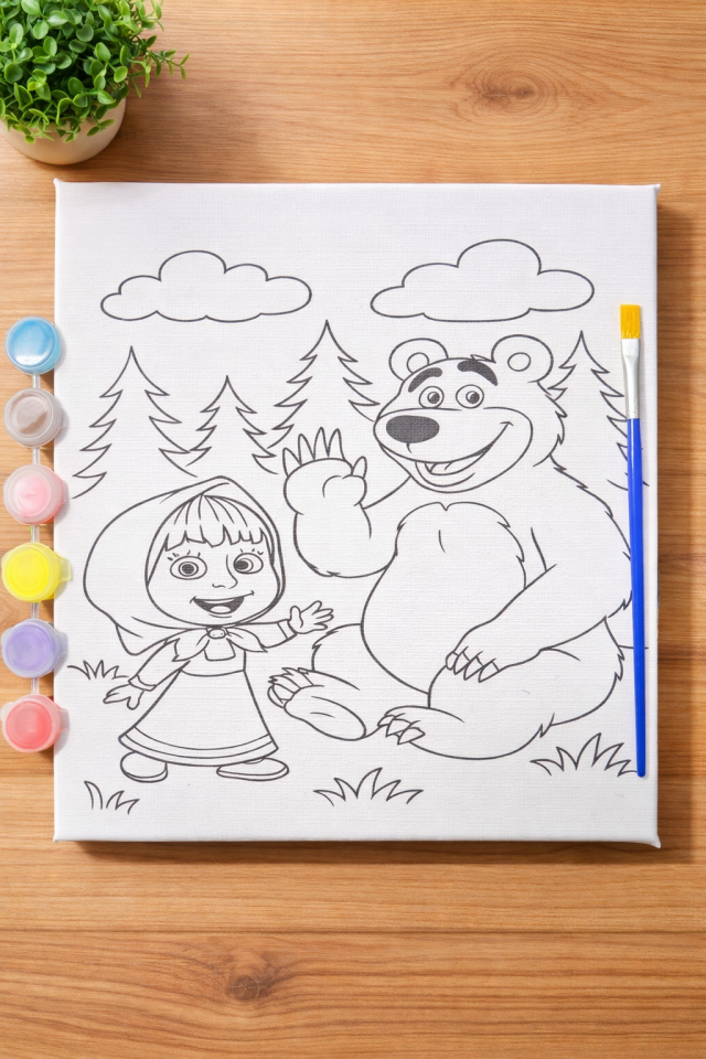 Çocuklar İçin Kanvas Boyama Seti – 6 Renk Boya + Fırça | Eğitici ve Eğlenceli