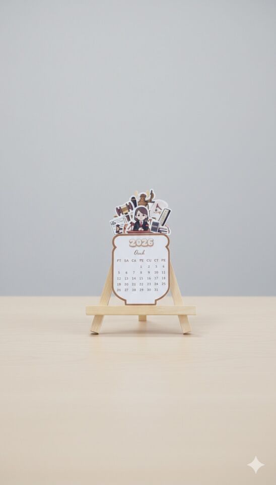 2026 Hukuk Temalı Masa Takvimi – Ahşap Şövale Standlı Avukat Ofis Takvimi