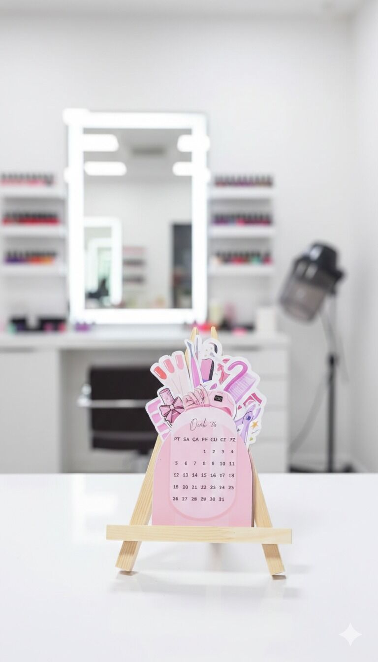 2026 Güzellik & Kuaför Temalı Masa Takvimi – Ahşap Şövale Standlı Dekoratif Takvim