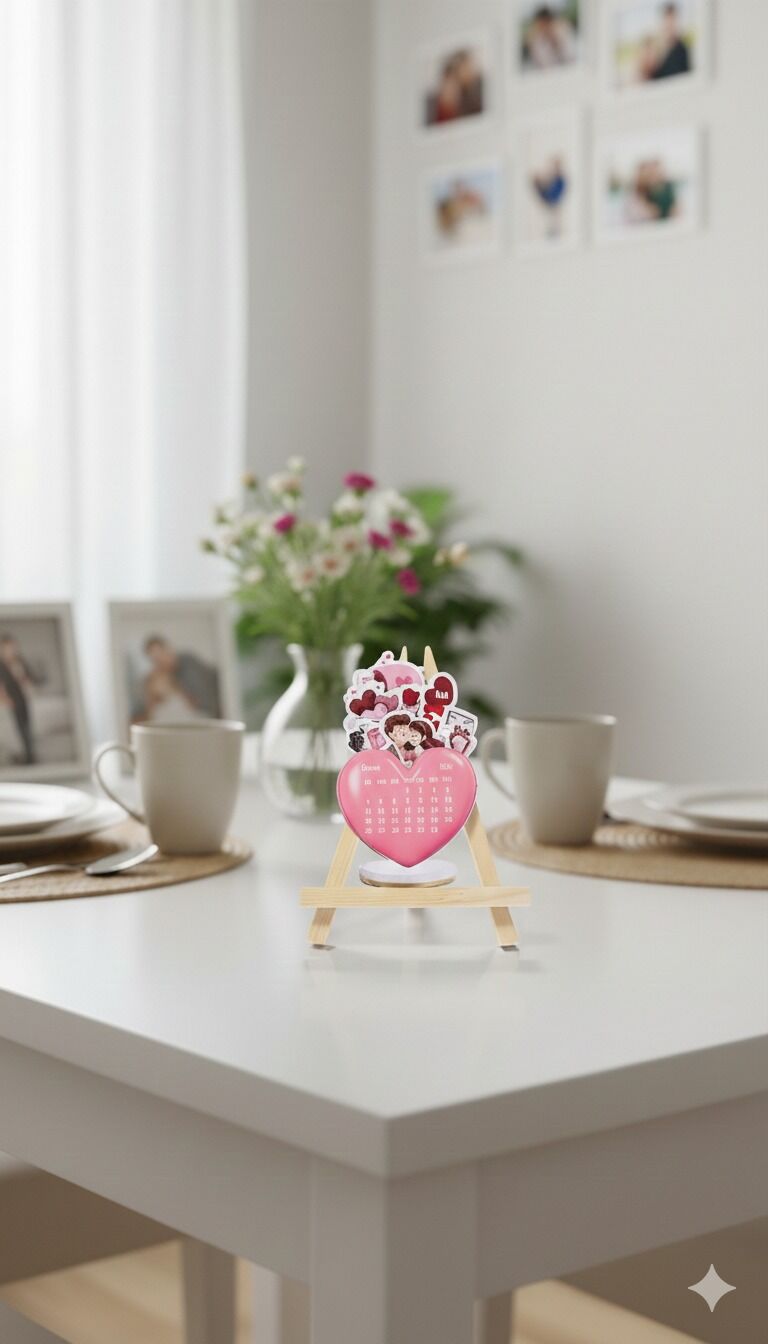 2026 Kalp Tasarımlı Aşk Temalı Masa Takvimi – Ahşap Standlı Dekoratif Sevgililer Takvimi