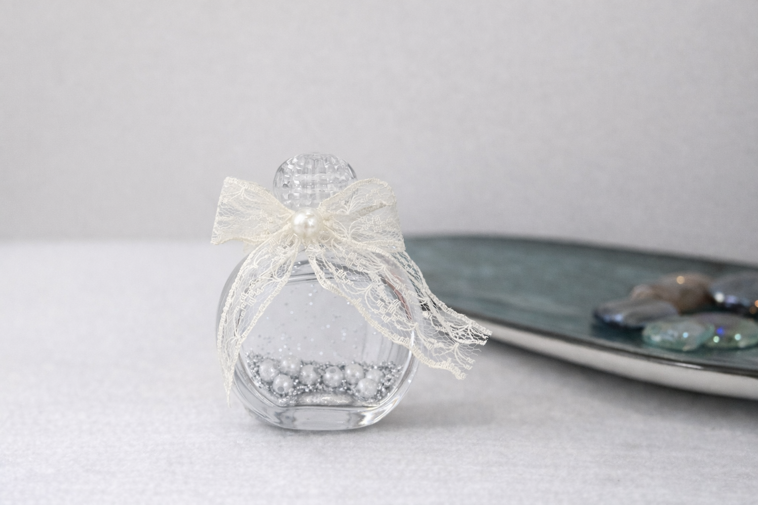 Cam Şişe Nikah & Kına Hatırası – Dantelli İnci Detaylı Model