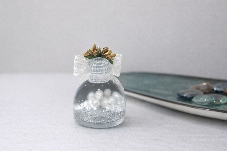 Cam Şişe Nikah & Kına Hatırası – Gold Detaylı İnci Model
