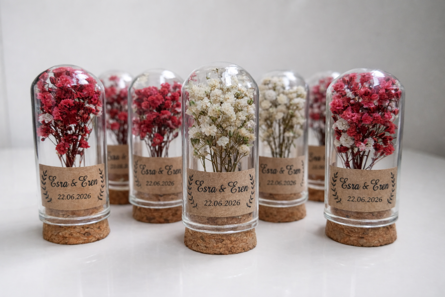 Kişiye Özel Cam Fanus Çiçek Nikah Şekeri