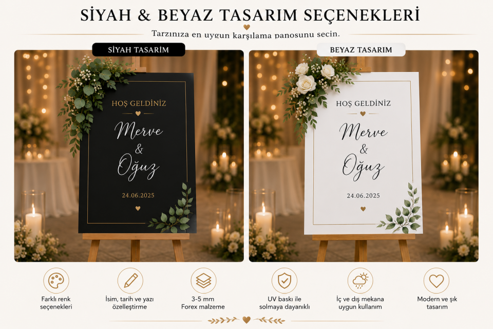 Kişiye Özel Düğün ve Nişan Karşılama Panosu | UV Baskı | Fotoğraflı ve İsme Özel Tasarım